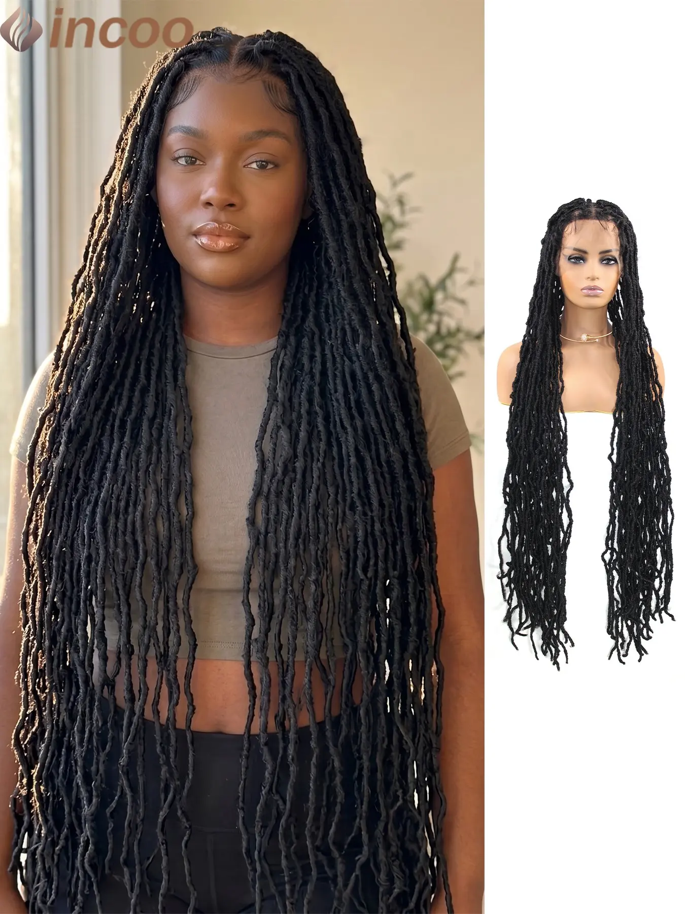 40" Distressed Faux Locs Braided Wig With Baby Hair Natural Black Senegalese Twists Braids Afro Passion Twist Braided Wig Goddess Locs Twist Braided Hairstyle For Black Women Beginner-friendly Handmade Dreadlock Crochet Twist Synthetic Braided Lace Wigs