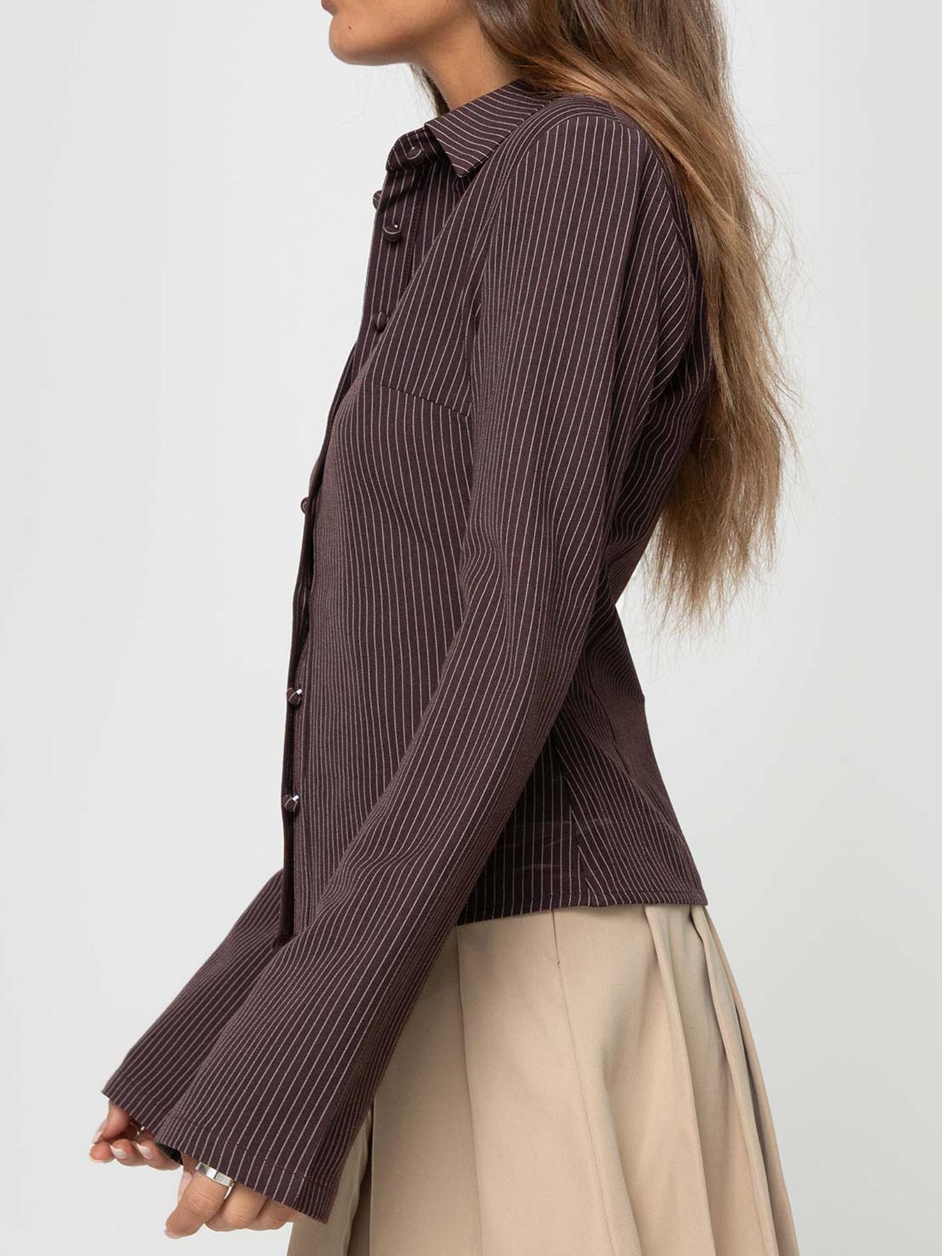 Women's V-Neck Button Front Blouse, Long Sleeve Slim-Fit Casual Shirt, Striped Pattern, Spring & Fall Fashion, Daily Wear Women's V-Neck Button Front Blouse, Long Sleeve Slim-Fit Casual Shirt, Striped Pattern, Spring & Fall Fashion, Daily Wear