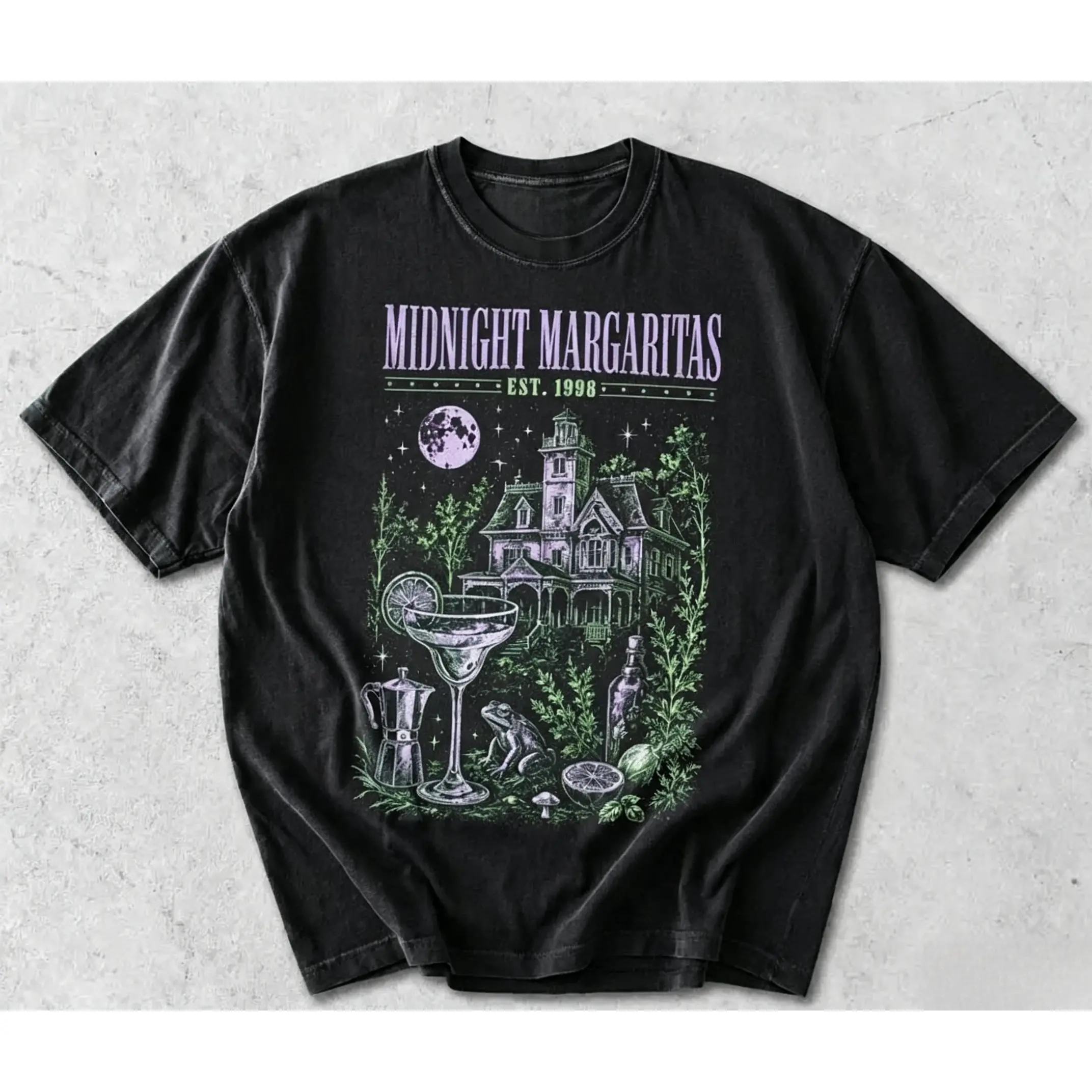 Midnight Margaritas Shirt, Witchy Cocktail Graphic Tee, Retro Halloween T-Shirt, Spooky Season Fall Apparel, Magical Autumn Gift,Unisex Graphic Casual Short Sleeve Crew Neck, Gift Unisex T-shirt For Man And Woman,Streetwear Style, Retro Vintage Y2k