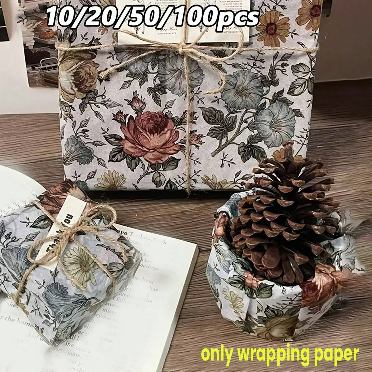 Vintage Dry Rose Cotton Paper, Gift Wrapping Paper, Art Paper, Party, Birthday, Wedding Decor, Holiday Gift Packaging, Floral Supplies