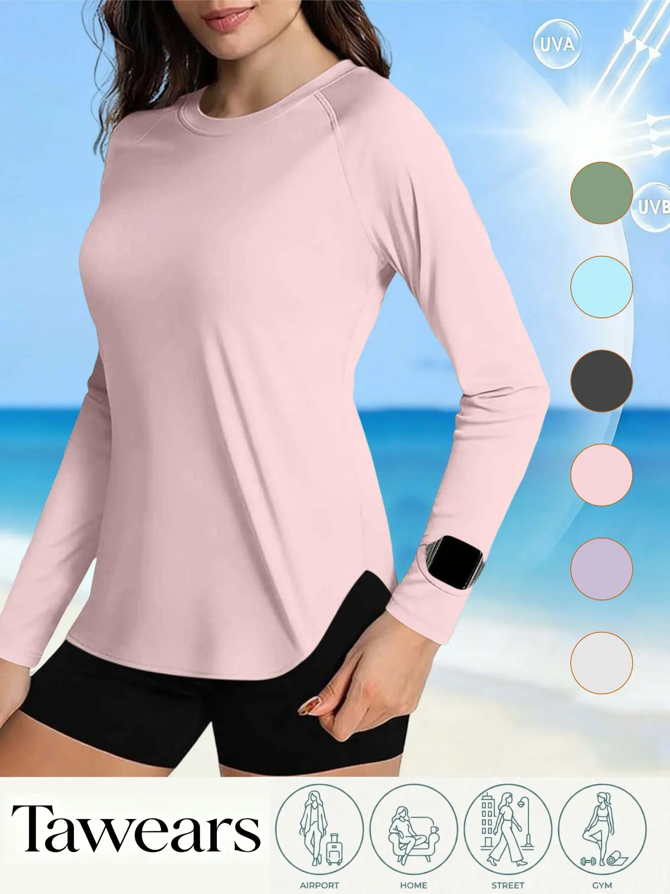 Women's Sun Protection Long Sleeve Shirts, Anti-UV Quick Dry Lightweight Athletic Tops, Anti-Chafing Hiking Workout Outdoor Blouses