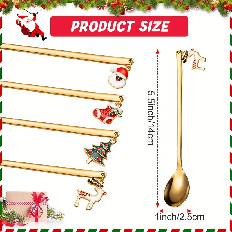 4 pcs lovely Christmas coffee spoon, holiday tea spoon, exquisite stainless steel stirring spoon, suitable for hot chocolate/ice cream/dessert, exquisite gifts for Christmas/Thanksgiving/New Year, kitchen/dining table decoration.