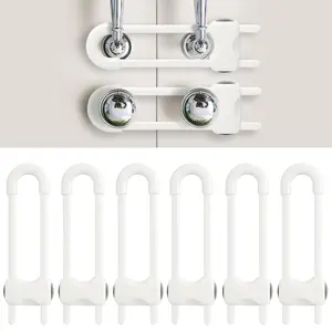 Adjustable U Shaped Sliding Childproof Cabinet Locks 6 Pack White for Kitchen Bathroom Drawer Cupboard Doors Knobs & Handles