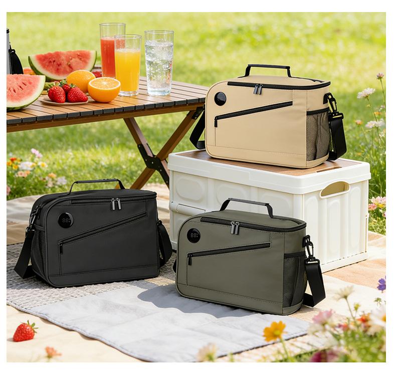 Thermometer insulated bag, outdoor fresh-keeping ice bag, large-capacity lunch bag, multi-functional lunch box storage bag, insulated picnic bag