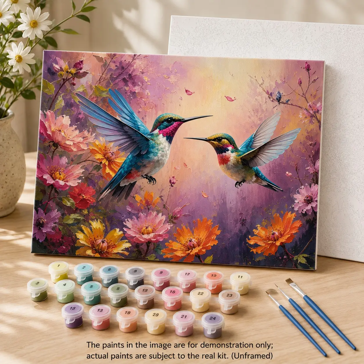 Hummingbird Flower Field DIY Paint by Numbers Kit, Dreamy Oil Painting Style, Full Set with Acrylics, Brushes, Canvas, Stress Relief, Home Decor, Gift
