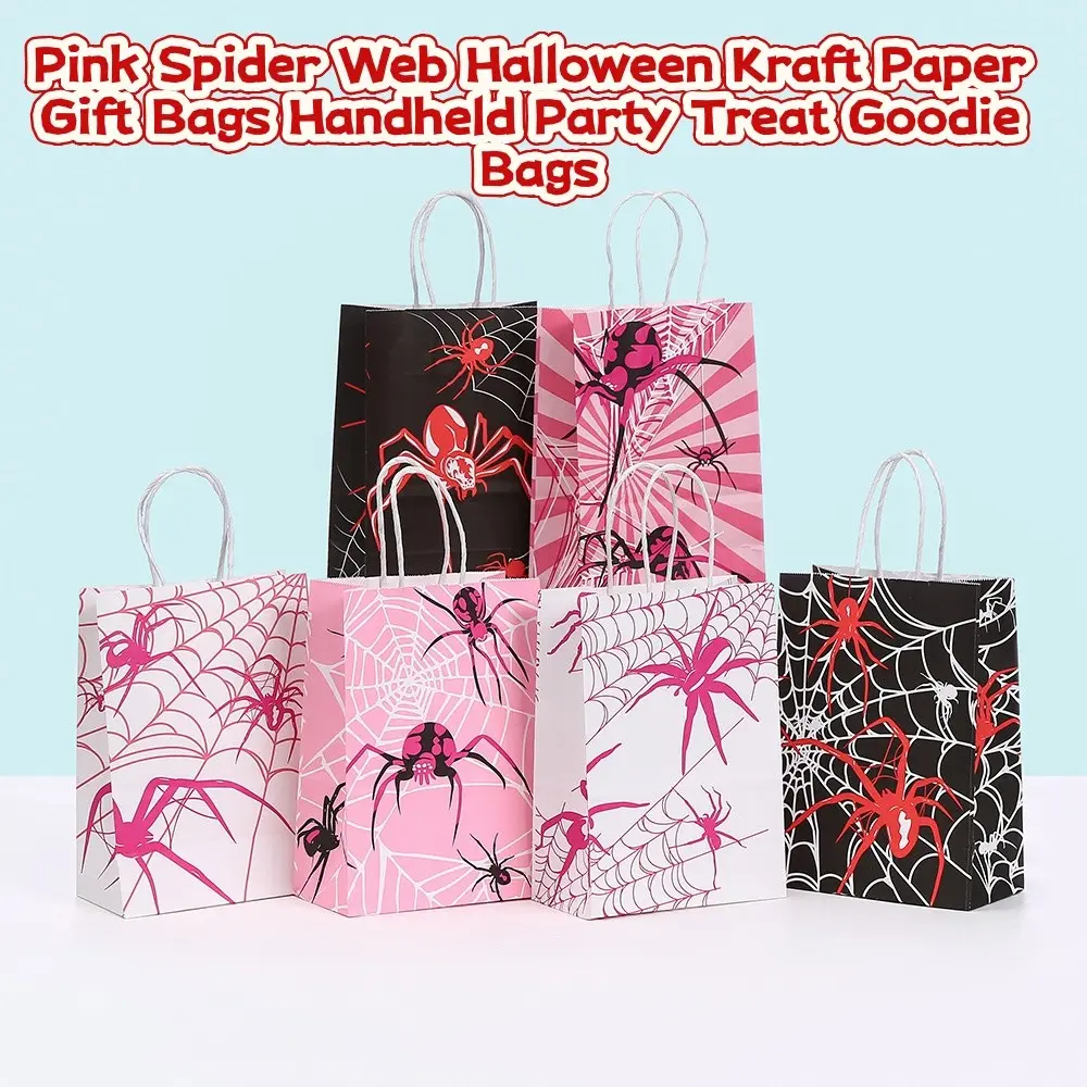 Halloween Paper Gift Bags, Gothic Spider Web Theme, Handle Included, Perfect for Girls' Birthday, Candy Parties, Trick-Or-Treat