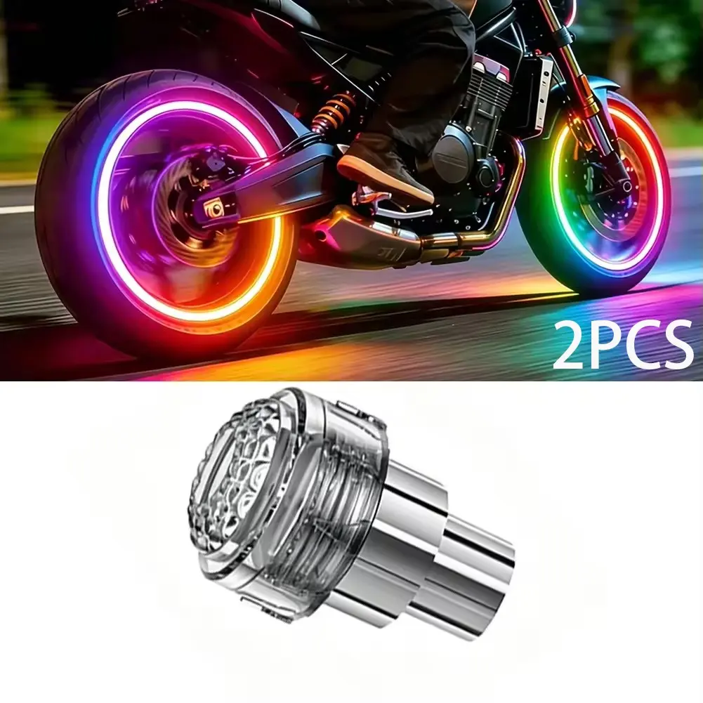 Motorcycle Wheel LED Decorative Lights Multi-Color Changing Waterproof PC Shell Tire Valve Cap Neon Light with Vibration Sensor for Night Cycling Modification