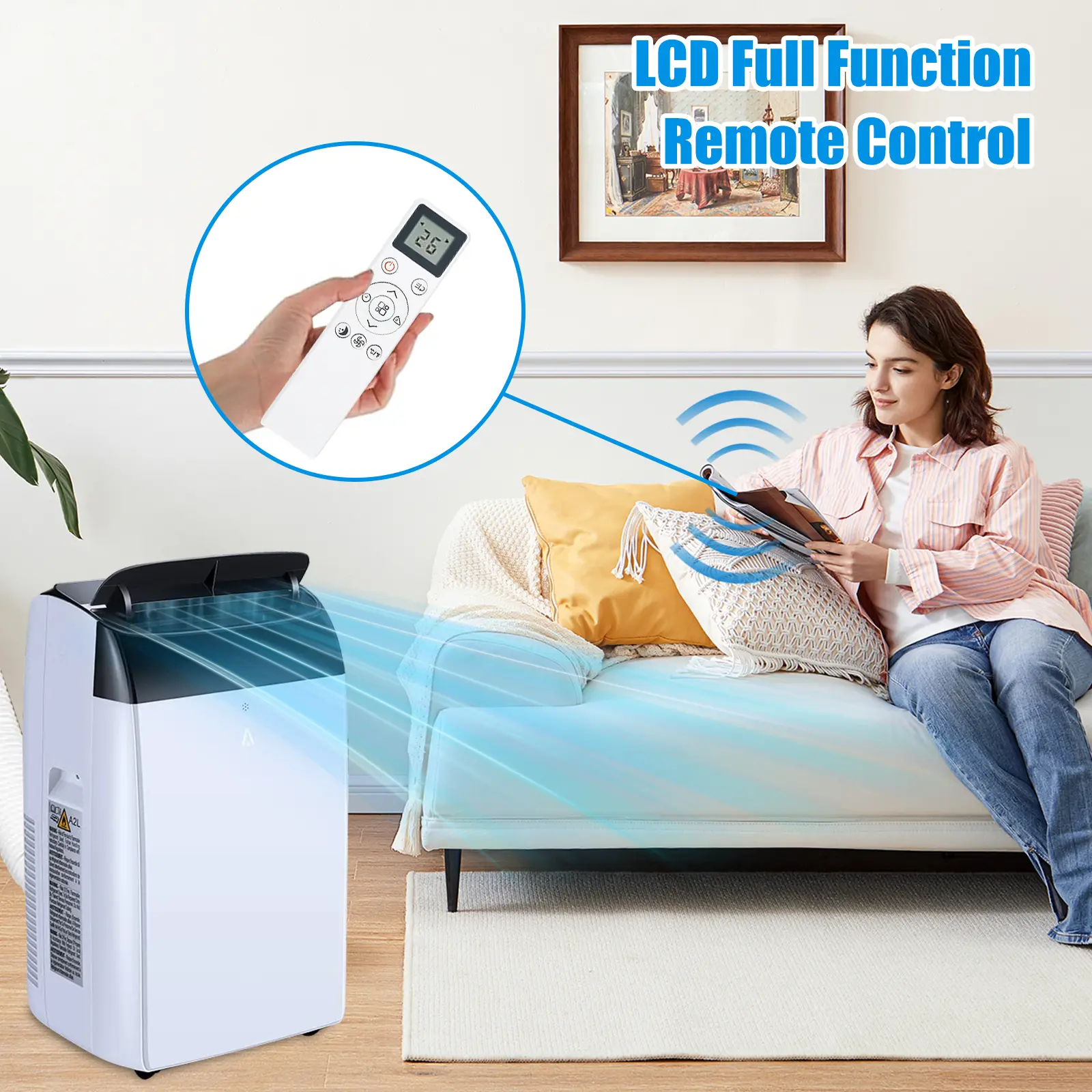 14000 BTU Energy Efficient Portable Air Conditioner, 3-in-1 Quiet AC Dehumidifier Fan, Remote Control LED Touch Panel, 3 Fan Speeds, Auto Swing, Cooling Coverage Up to 750 Sq.Ft