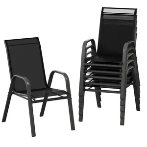 Stackable Patio Dining Chairs Set with High Back and Ergonomic Armrests – Durable Brown Textilene Fabric, Rust-Resistant Steel Frame, Quick-Dry Outdoor Chairs for Garden, Deck, Balcony, and Poolside