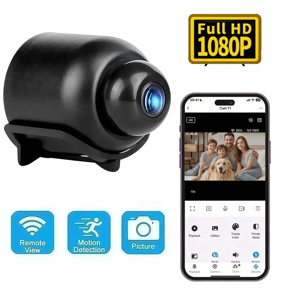 Home Security Camera, Mini WiFi Cam, Remote Live View, IR Night Vision, Motion Alarm, Home Monitoring Camera, Motion Detection Alarm for Indoor & Vehicle Surveillance