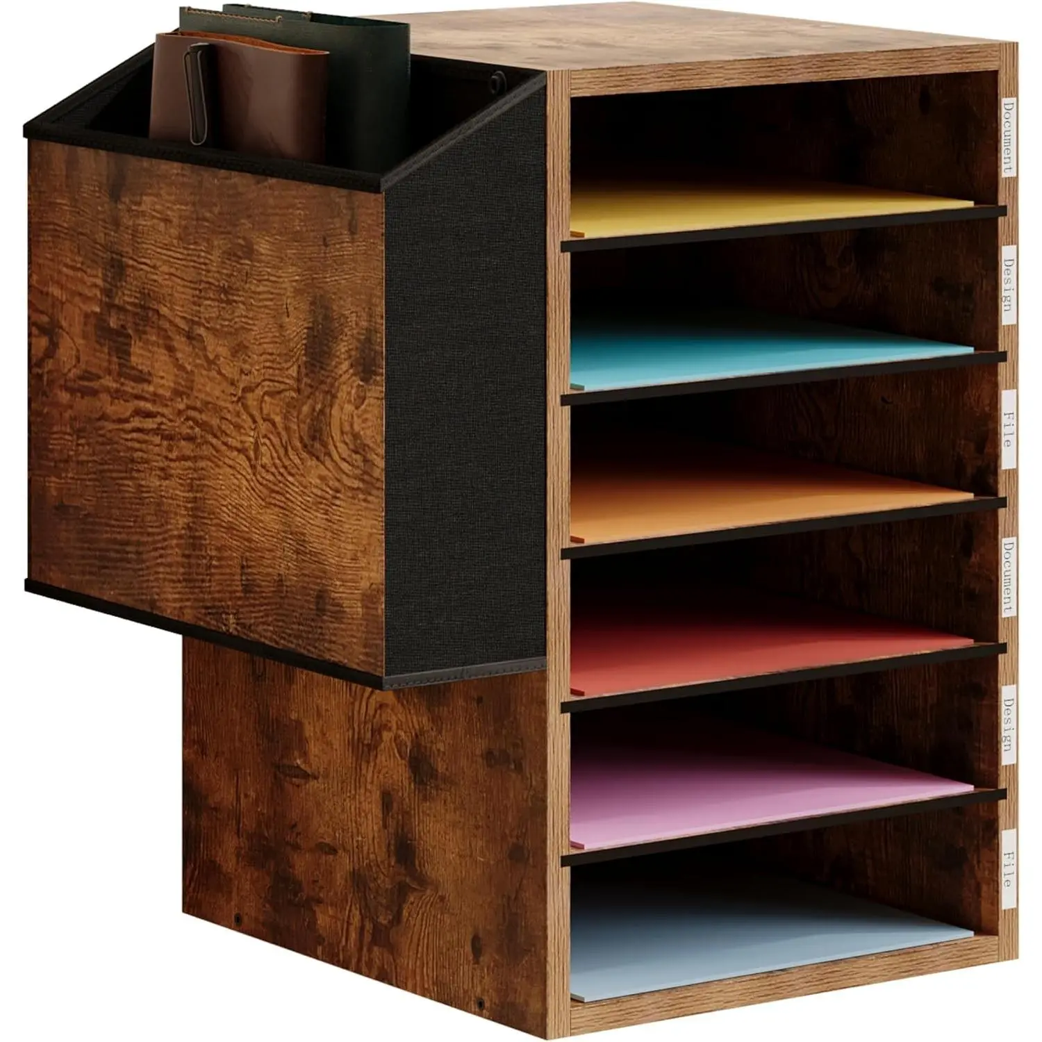 6 Tier Adjustable Countertop Mail Sorter Mailboxes With Name Slots Literature Organization Paper Storage Slot Office Desk File Organizer Wooden Desktop Mailbox for Classroom Rustic Brown