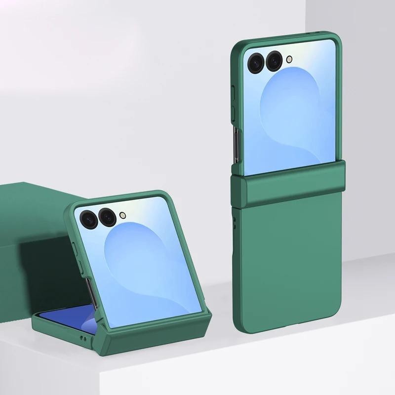 Fin Hinge Protective Solid Color Shockproof Folding Phone Case For Samsung Z Flip 7 6 5 4 3 ZFlip7 Flip6 Flip5 5G Hard PC Slim Cover