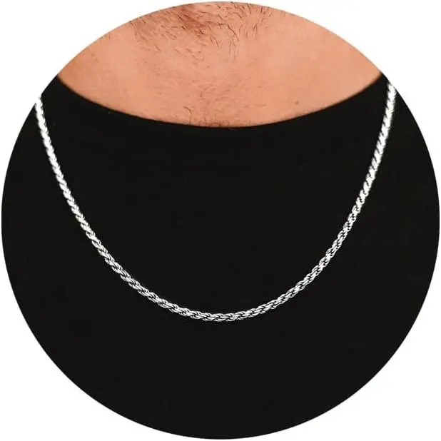 2/3/4mm Rope Chain Necklace for Men -  Necklace18/20/22 Inches Chain for  Sturdy & Shiny Twist Rope Necklace Gifts for Men & Women Husband Boyfriend