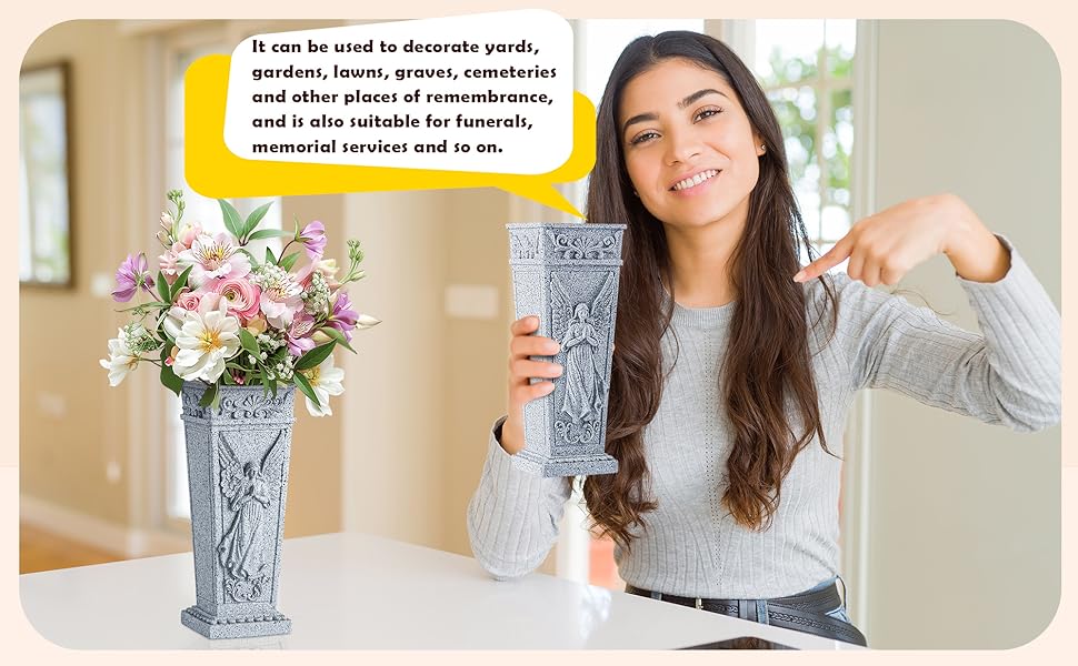 Cemetery Flowers Vase with Spike, Memorial Grave Vase Resin Flowers Holder for Headstone, Grave, Cemetery,, Lawn, Yard Decorations (1pc, Grey)