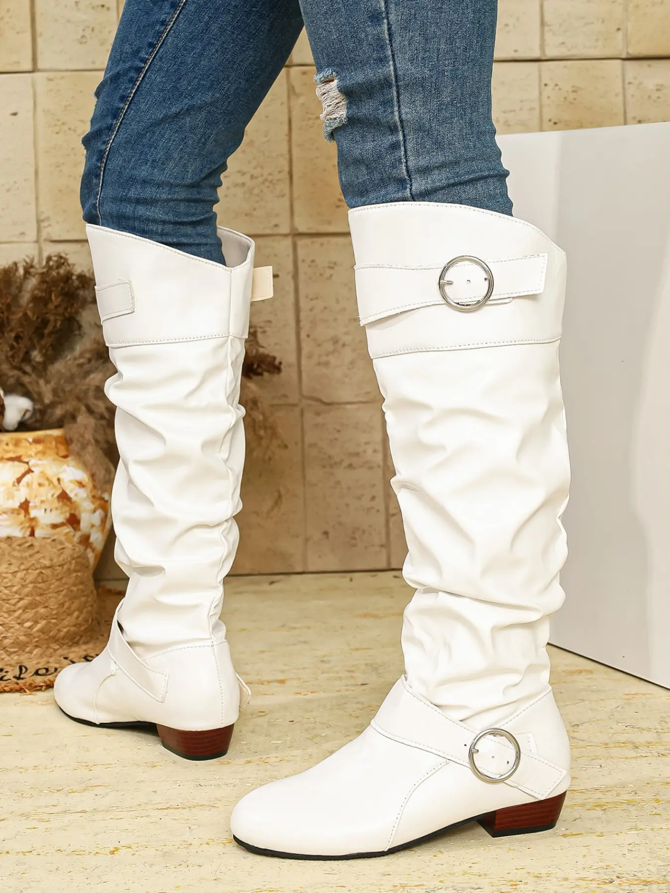 Women's Knee-High Boots, Thick Sole Riding Boots, Side Zipper Buckle Motorcycle Boots, Women's Motorcycle Boots, Stylish and Durable