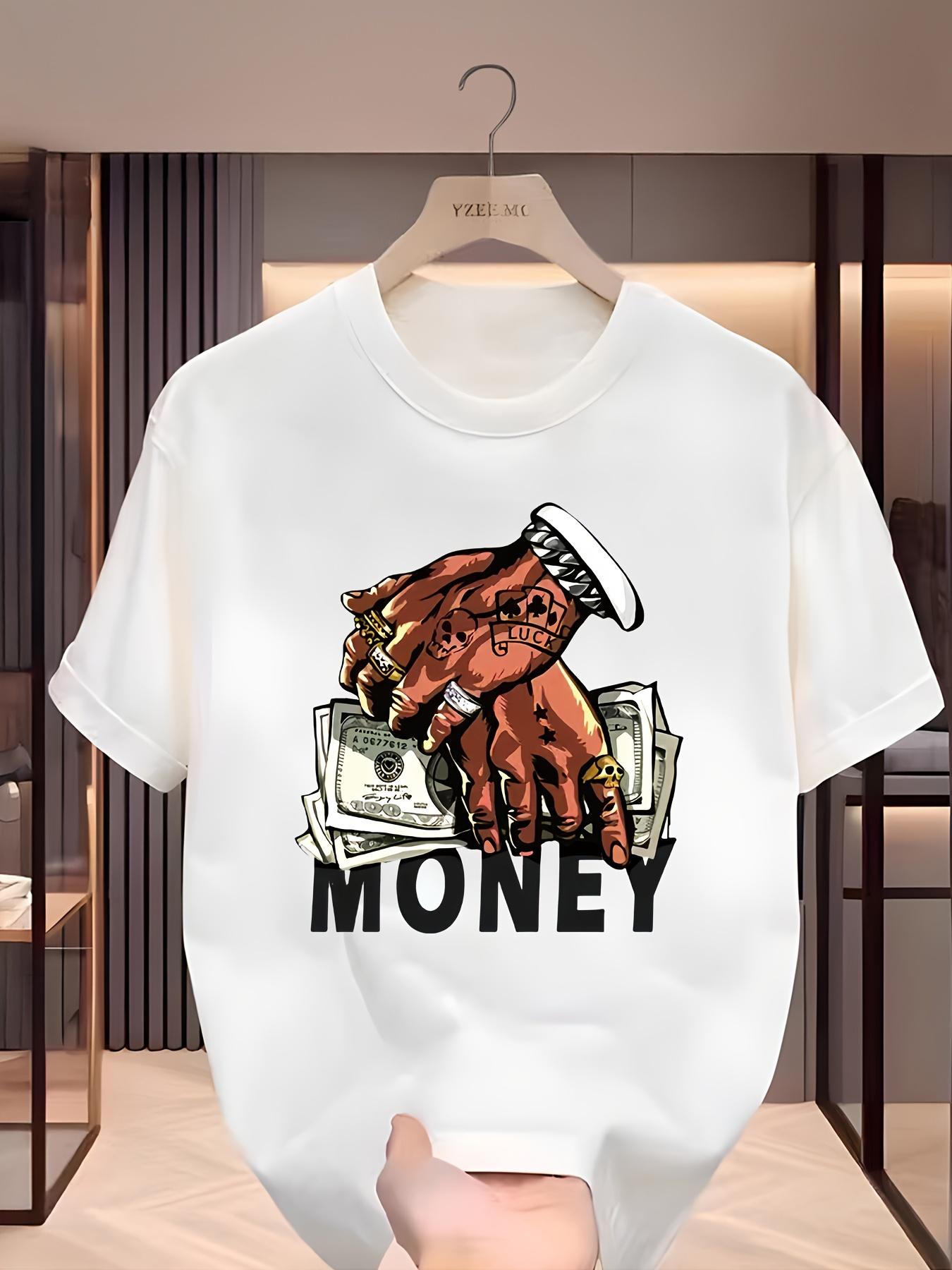 Boys' Casual Outdoor "MONEY" Pattern T-Shirt - Black Short-Sleeve T-Shirt with a Bold Money Print, Polyester, Machine Washable, Teen Boys' Clothing