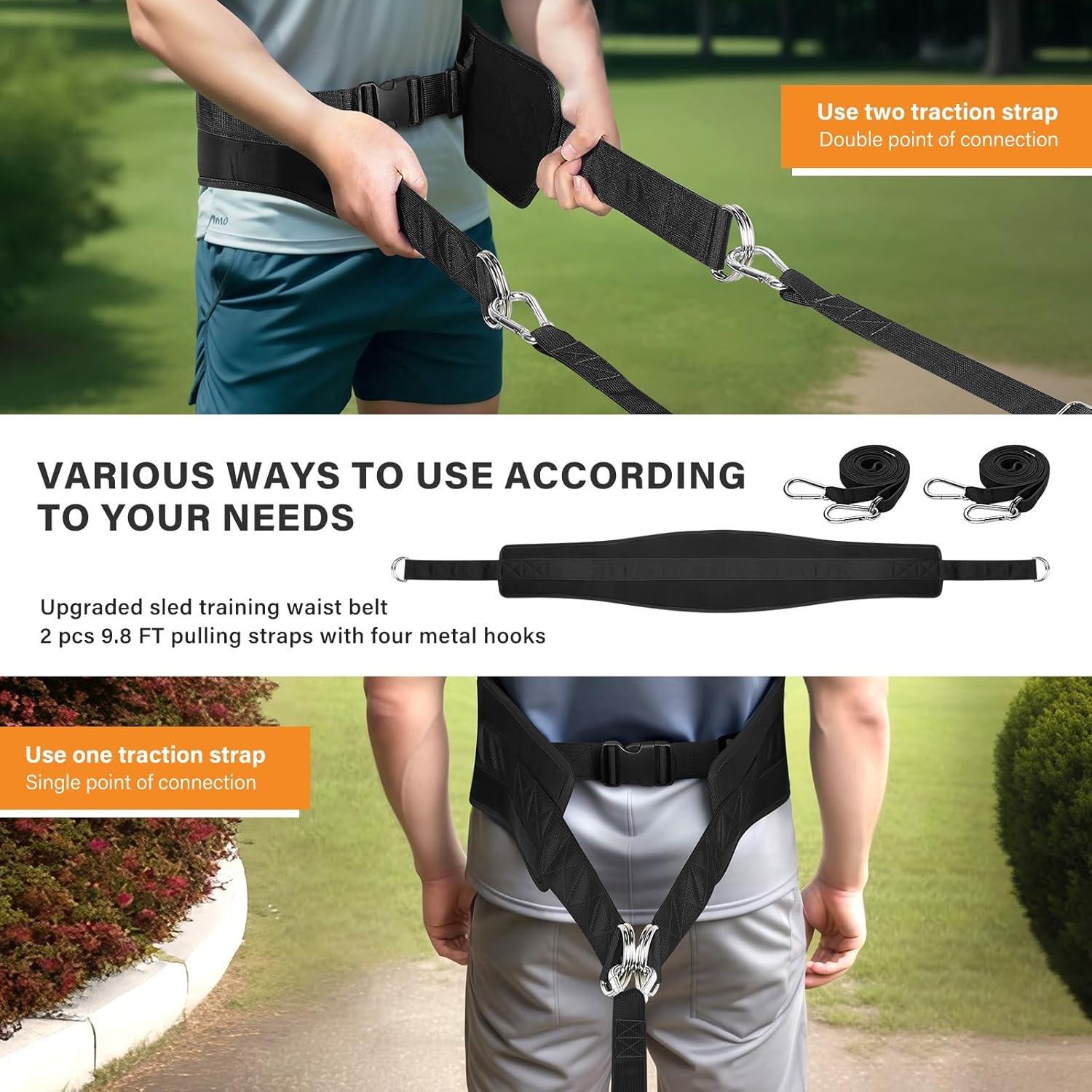 Sled Pulling Belt,Adjustable Sled Belt, Belt for Pulling with 2 Pulling Straps & 4 Hooks,Weight Sled Pull Belt for Tire Pulling, Squat, Strength ,Resistance ,Core Power Workout Sled Pulling Belt,Adjustable Sled Belt, Belt for Pulling with 2 Pulling Straps & 4 Hooks,Weight Sled Pull Belt for Tire Pulling, Squat, Strength ,Resistance ,Core Power Workout