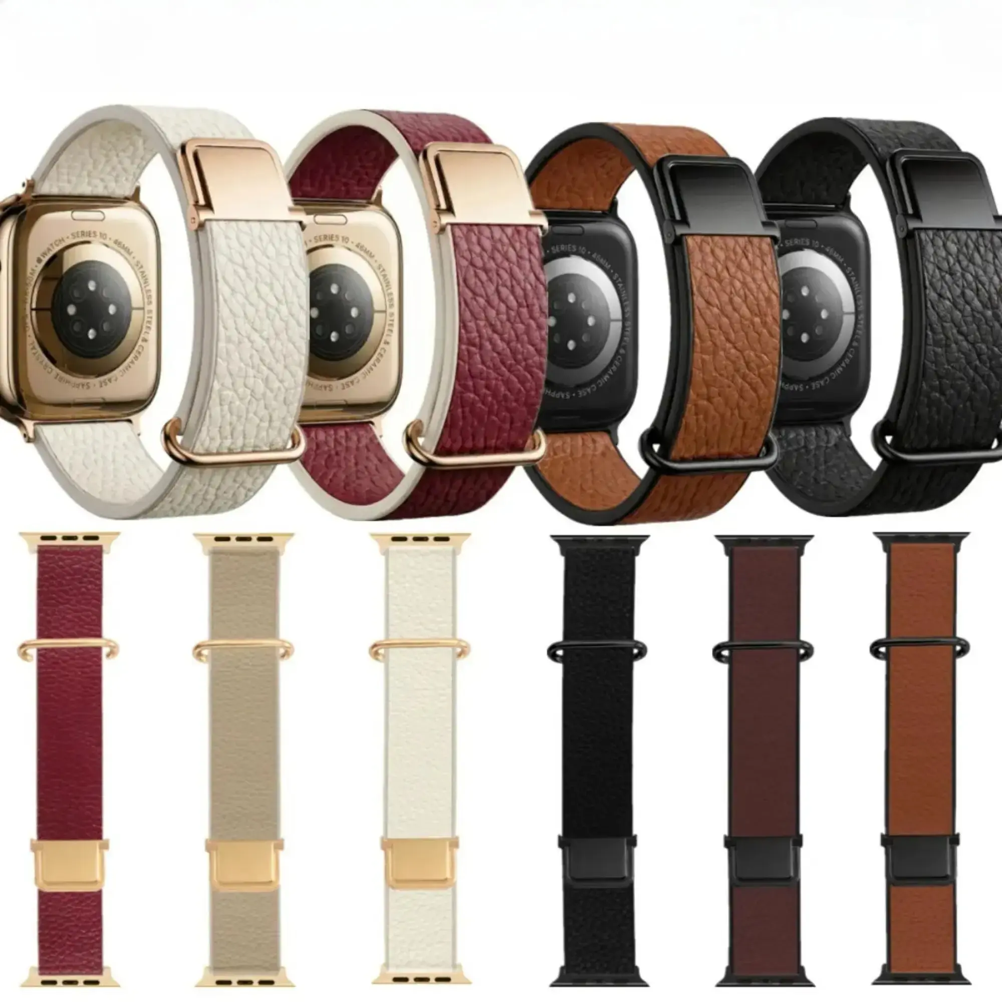 Lychee Grain Faux Leather Apple Watch Band, Textured Synthetic Strap with Magnetic Flip Clasp, Multi-Purpose DIY Accessory for Watch & Bag Decoration, Compatible with Apple Watch Series 6-11, SE & Ultra, All Sizes 38/40/41/42/44/45/49mm | Watch Not Includ