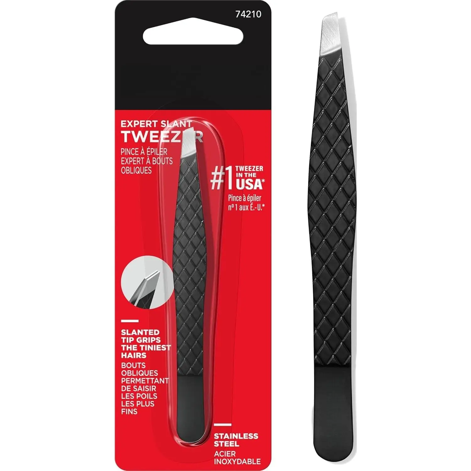 Slant Tip Tweezer, Black, 1 Count| High precision stainless steel slant tweezer for easy, accurate hair removal.
