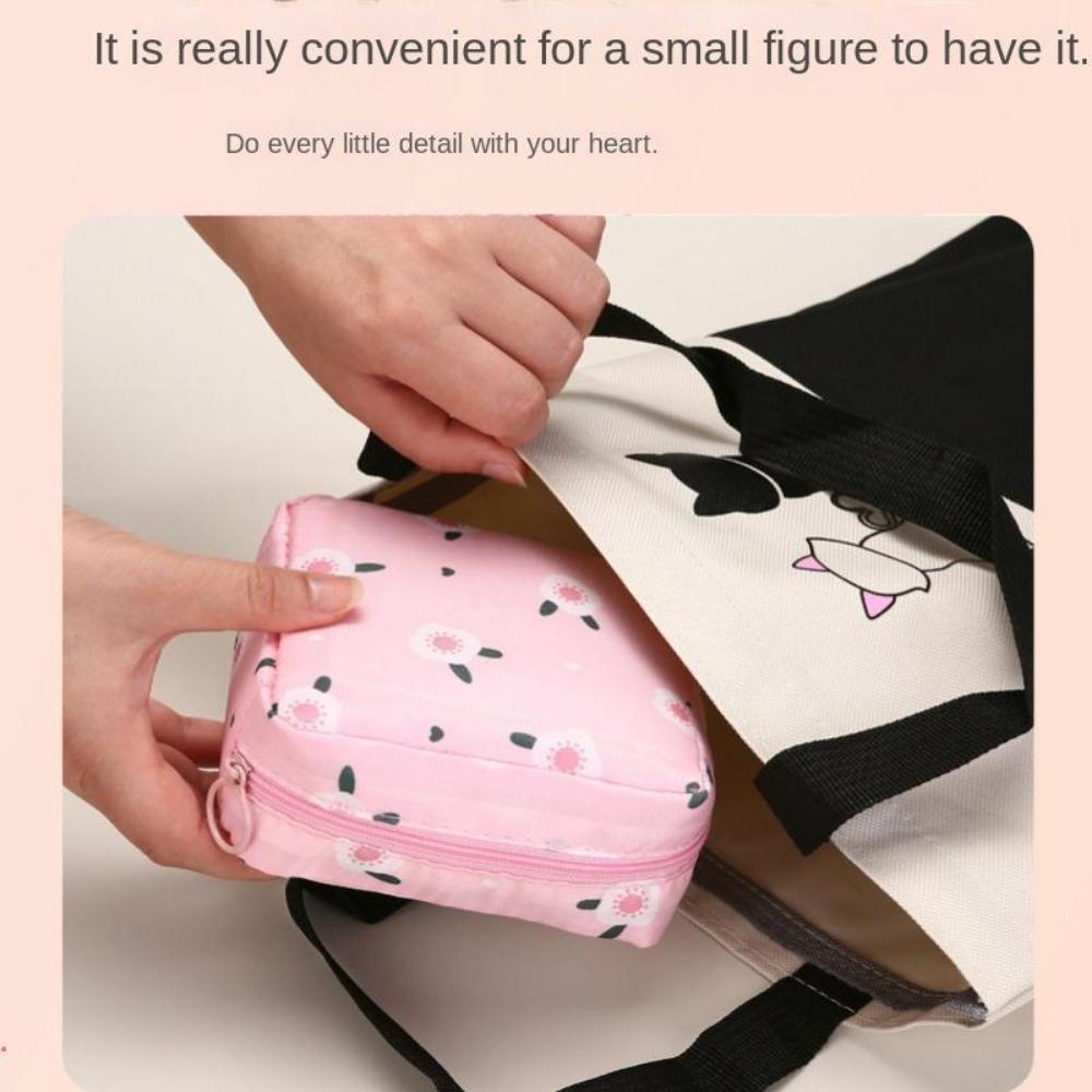Cartoon Pattern Sanitary Napkin Storage Bag, 1 Count Portable Zipper Sanitary Napkin Storage Bag, Small Storage Bag for Outdoor Travel, Organiser, Storage Organizer Bag, Space Saving Bags