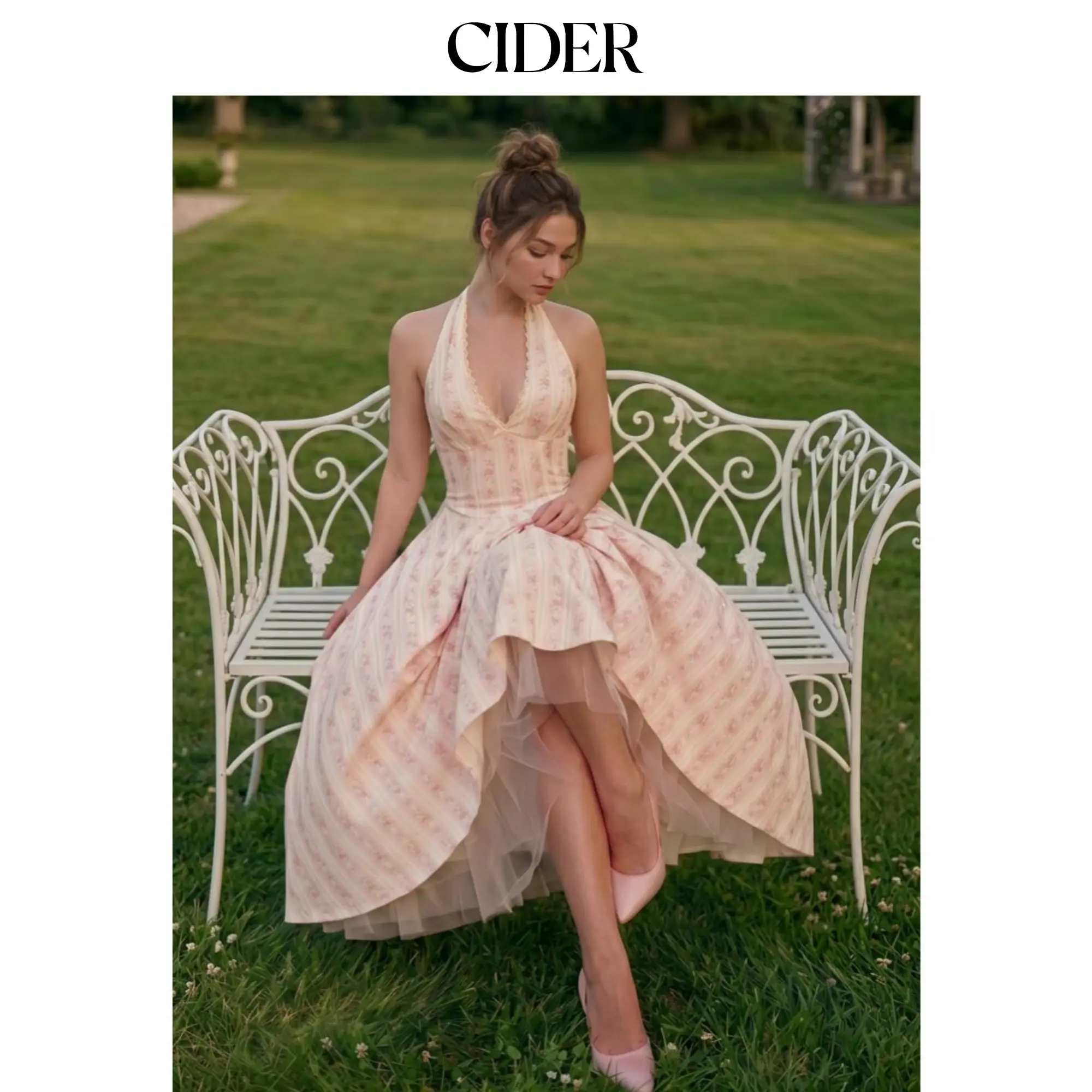 Cider Halter Neckline Floral Lace Up Backless Maxi Dress SummerFinds