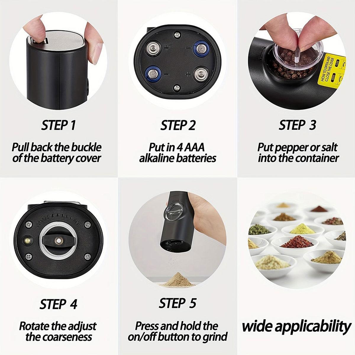 Electric Salt & Pepper Grinder Set, 2-Piece Adjustable Coarseness Salt & Pepper Mills with Base, Pepper Shakers Grinder, Seasoning Utensils for Home Dining Room & Barbecue, Kitchen Gadgets #GLOBAL PICKS