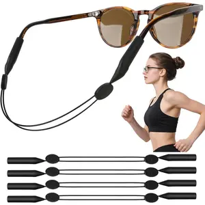 4 Pack Adjustable Anti-Slip No-Tail Glasses Strap, Sports Sunglasses Retainer for Running Fitness, Black