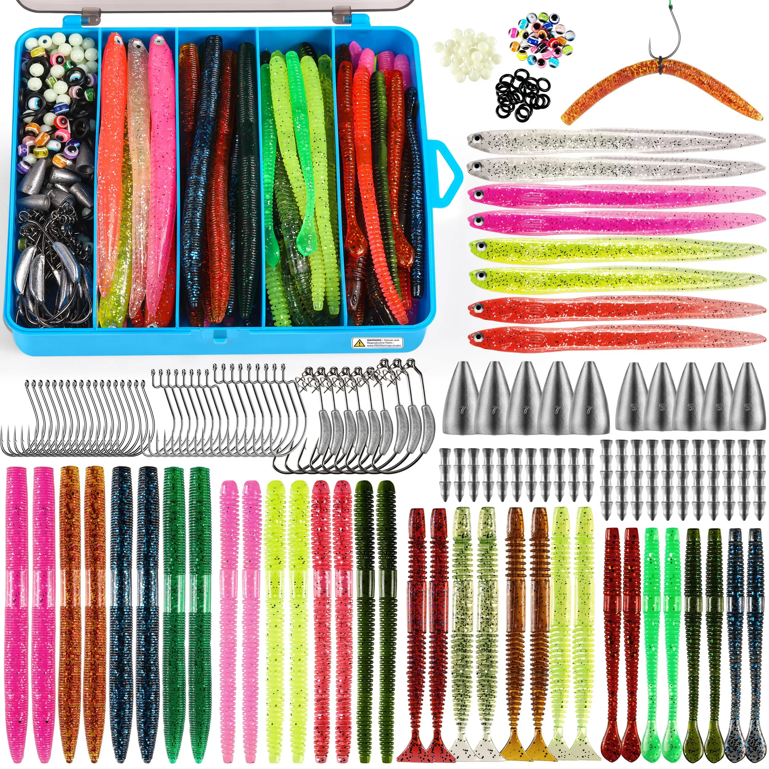 220PCS Wacky Worm Fishing Lure Kit