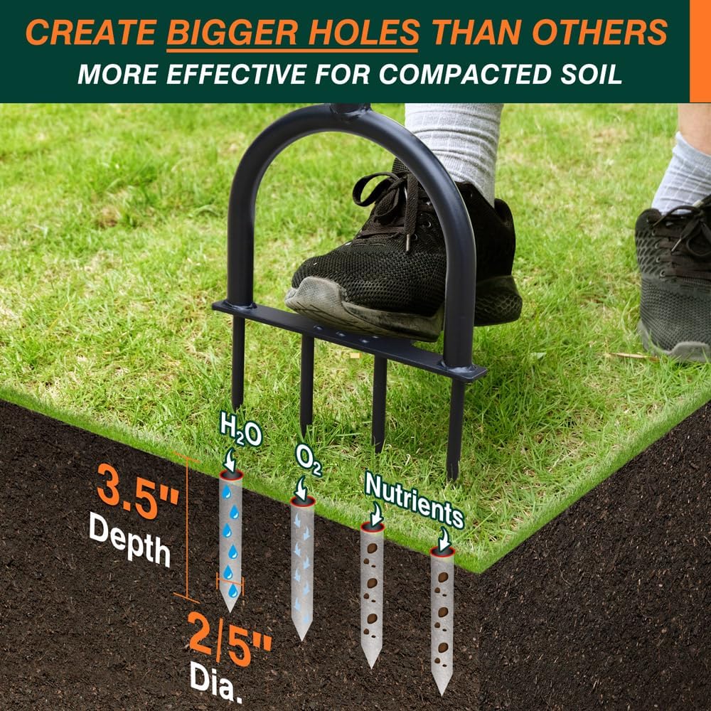 Heavy-Duty Lawn Aerator Tool Designed for Compacted Soil, Featuring a Manual Operation And a Wide Foot Plate for Effective Aeration