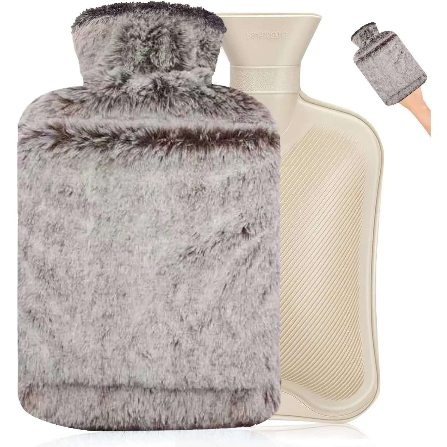 Hot Water Bottle, Rubber Hot Water Bottle for Pain Relief, Hot Water Bag for Cramps, Bed Warmer for Hand Feet Waist