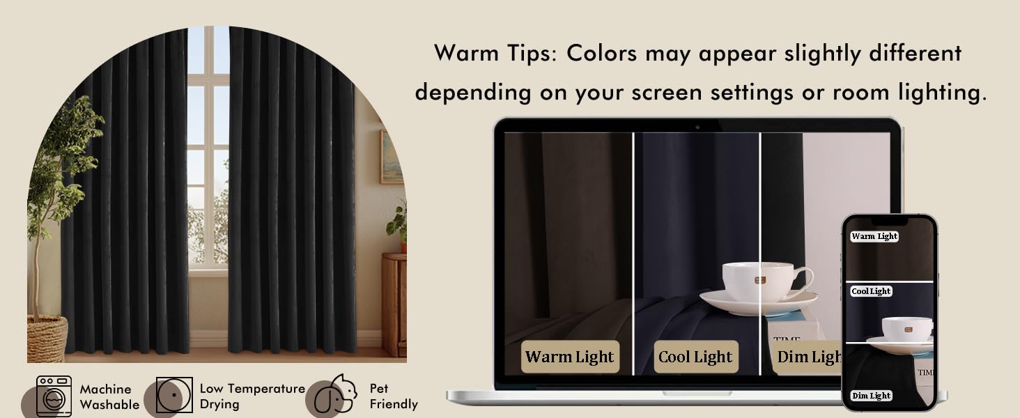 Blcak Velvet Curtains for Living Room - 96 Inches Long Thermal Insualted Room Darkening Window Blackout Drapes for Bedroom/Movie/Background, Set of 2 Panels with Tiebacks, 52 x 96 inches