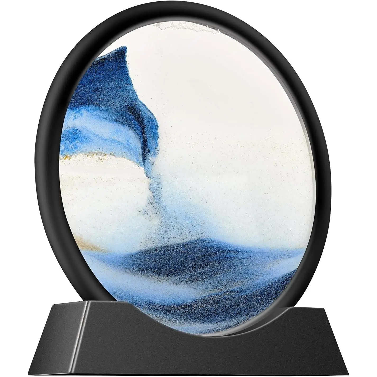 7-in Blue Glass Liquid Motion Sandscape, Traditional Nature-Inspired Artistic Sensory Fidget Toy, Men's Home Office Desktop Decoration Gift