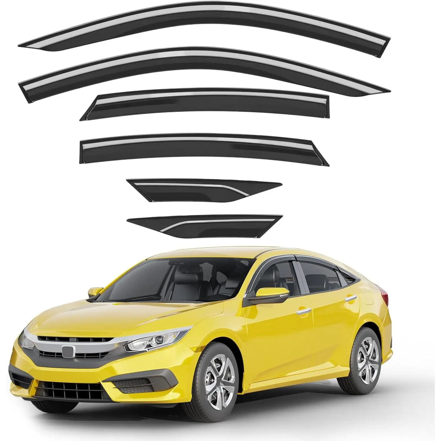6-PCS Low Profile Window Rain Guards Fit for Honda Civic Sedan 2016-2021 Rain Guard Window Deflectors Extra-Thick Side Window Visors Vent Shades Tape-on Vent Visors Car Accessories