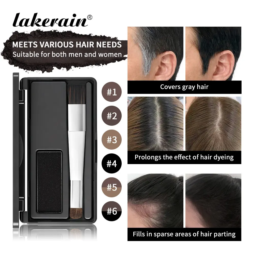 1Pc lakerain Hair Shadow Root Touch Up Powder Dual Brush 6 Shades Temporary Cover Gray Fill Sparse Hair Unisex For Daily Travel Salon Hair Care Beginners Hair Lovers