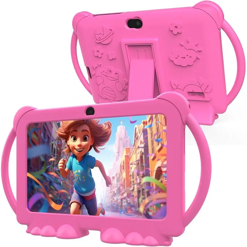 7 Inch Kids Tablet, 4GB RAM 32GB Storage, IPS Screen, Parental Controls, DualCamera, Bluetooth, Protective Case, Pink, Learning and Travel Gift