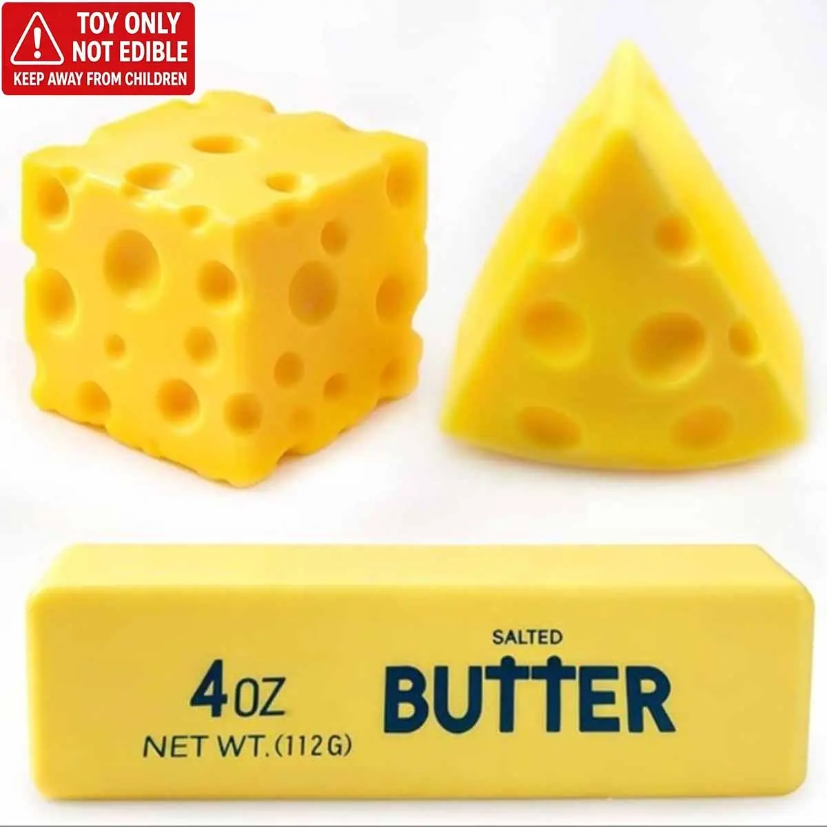 Dumpling Butter Set 3Pcs Cheese & Butter Squishy Toy 3 Pack Squishies Cheese - Slow Rising Squeeze Stress Balls, Realistic Food Shape Fidget Pack, Soft TPR Sensory Toy for ADHD(Cheese x2 + Butter x1)