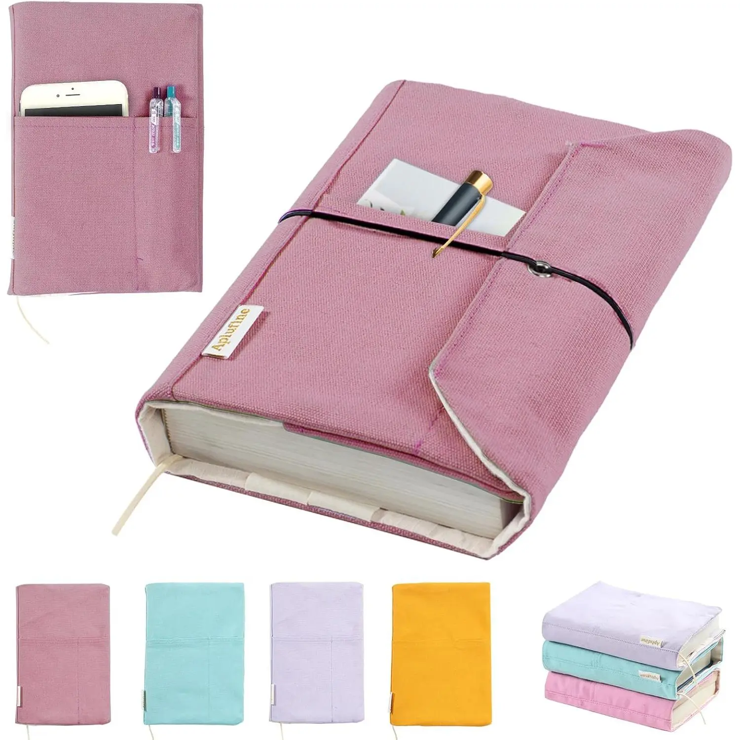 Canvas Book Covers, Washable Protector for Paperback Novels, Adjustable Cover for Hardcover With Pockets for Pen, Soft Cover Books, Lovers Gifts