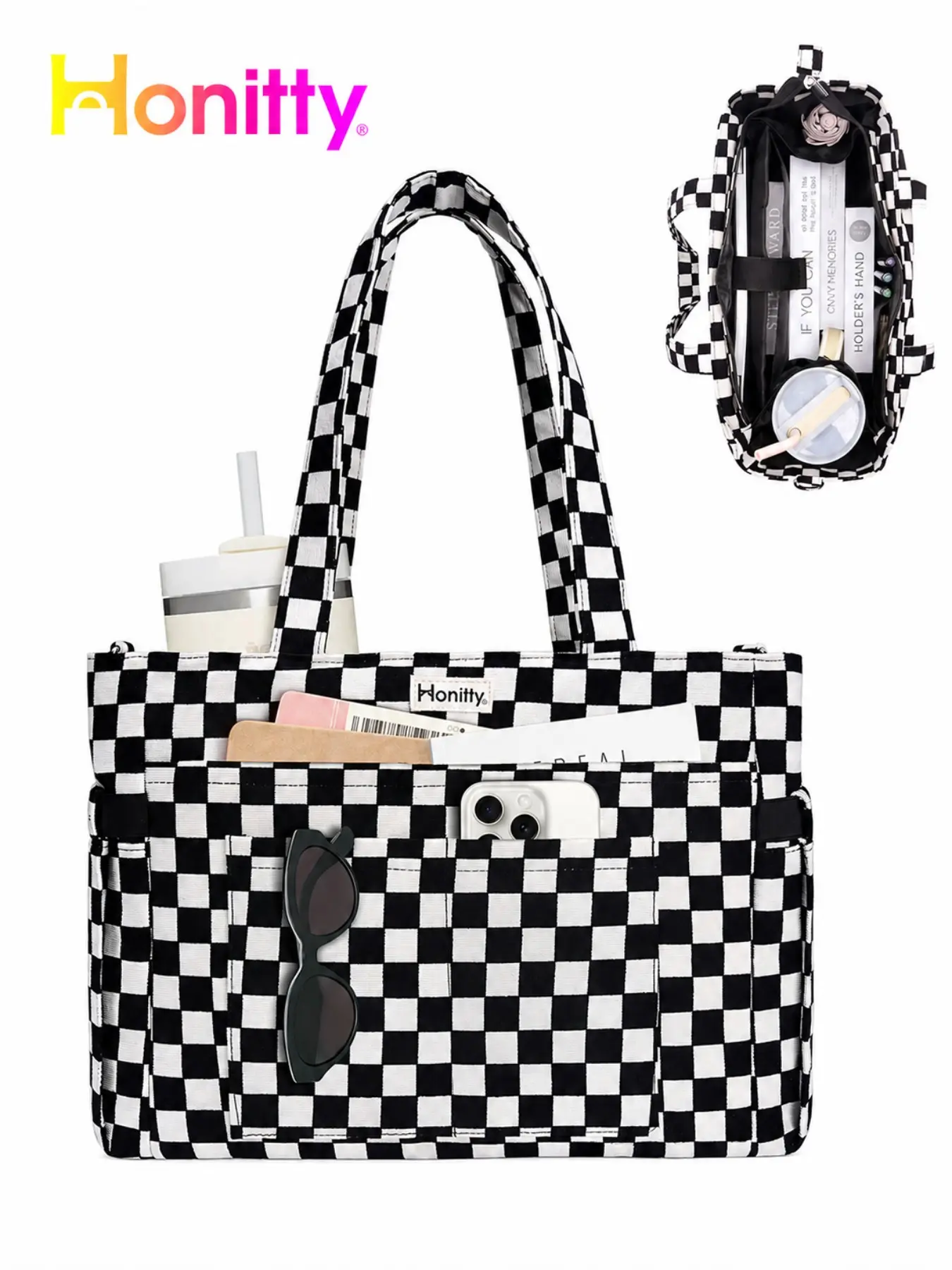 Women's Velvet Bag, Lightweight Handbag/crossbody/tote, 17 Pockets, 40oz Cup Holder, Multiple Compartments, Zipper, Adjustable Strap, Fits 15.6-Inch Laptop