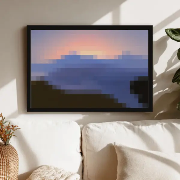 Minecraft 8-Bit Pixel Sunset Frameless Canvas Art Print - Abstract Wall Decor for Bedroom, Game Room, Gift Idea for Minecraft Fans, Various Sizes Gaming Poster