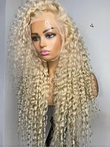 613 Color 26 Inch Long Synthetic Curly Wig, 180% Density, Soft Glue-Free Small Curl, 13x4x1 Lace Front Full Cap, Heat-Resistant Fiber Hair
