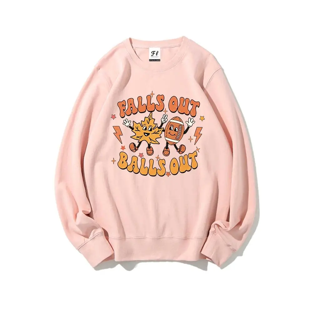 Men's "Falls Out Balls Out" Casual Tops, Graphic Print Long Sleeve Round Neck Sweatshirt, Machine Washable