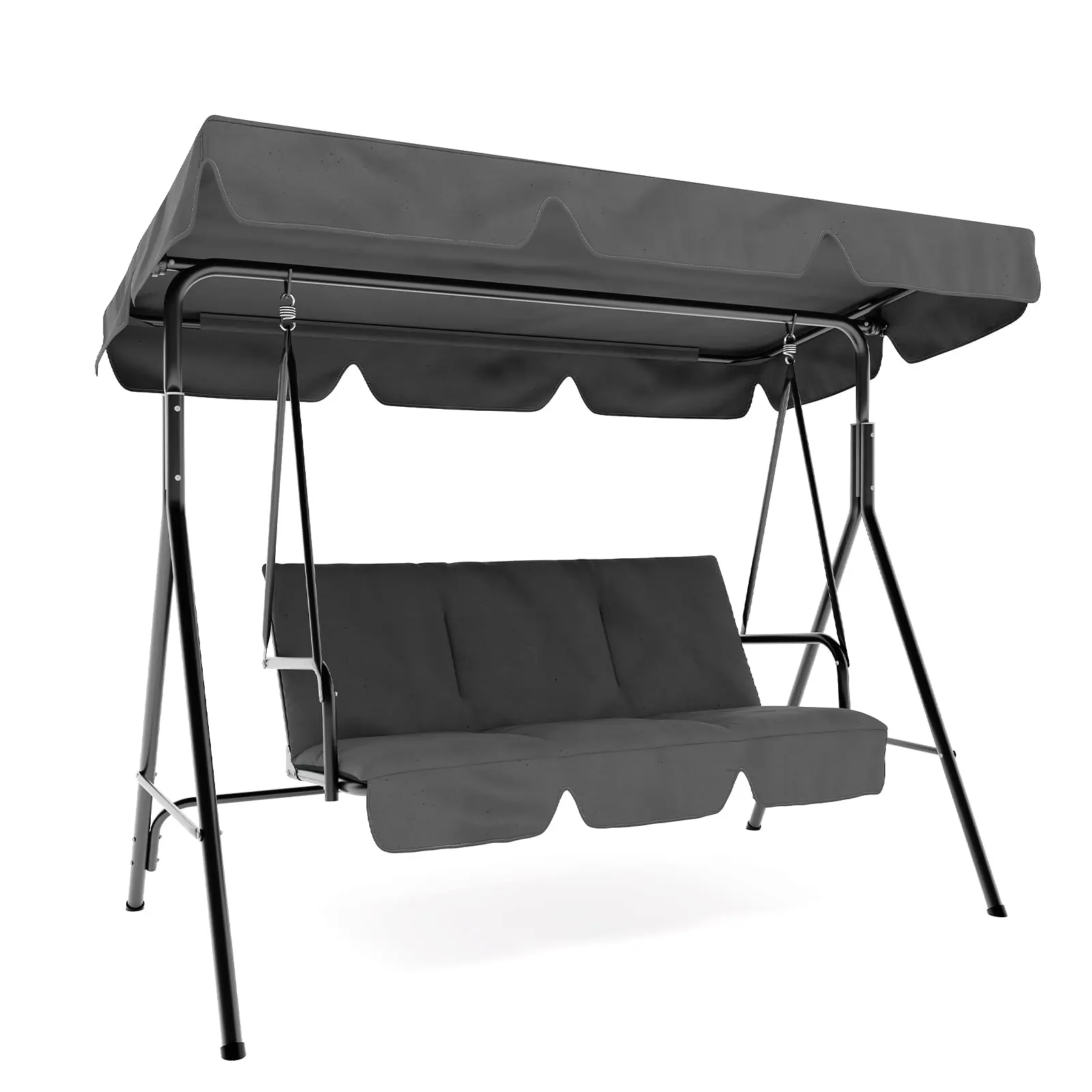 Garvee 3-Seat Patio Swing Chair, Outdoor Porch Hanging Swing with Adjustable Canopy and Armrests, Breathable Textilene Fabric Seat & Backrest, Swing Bench for Garden, Poolside, Backyard