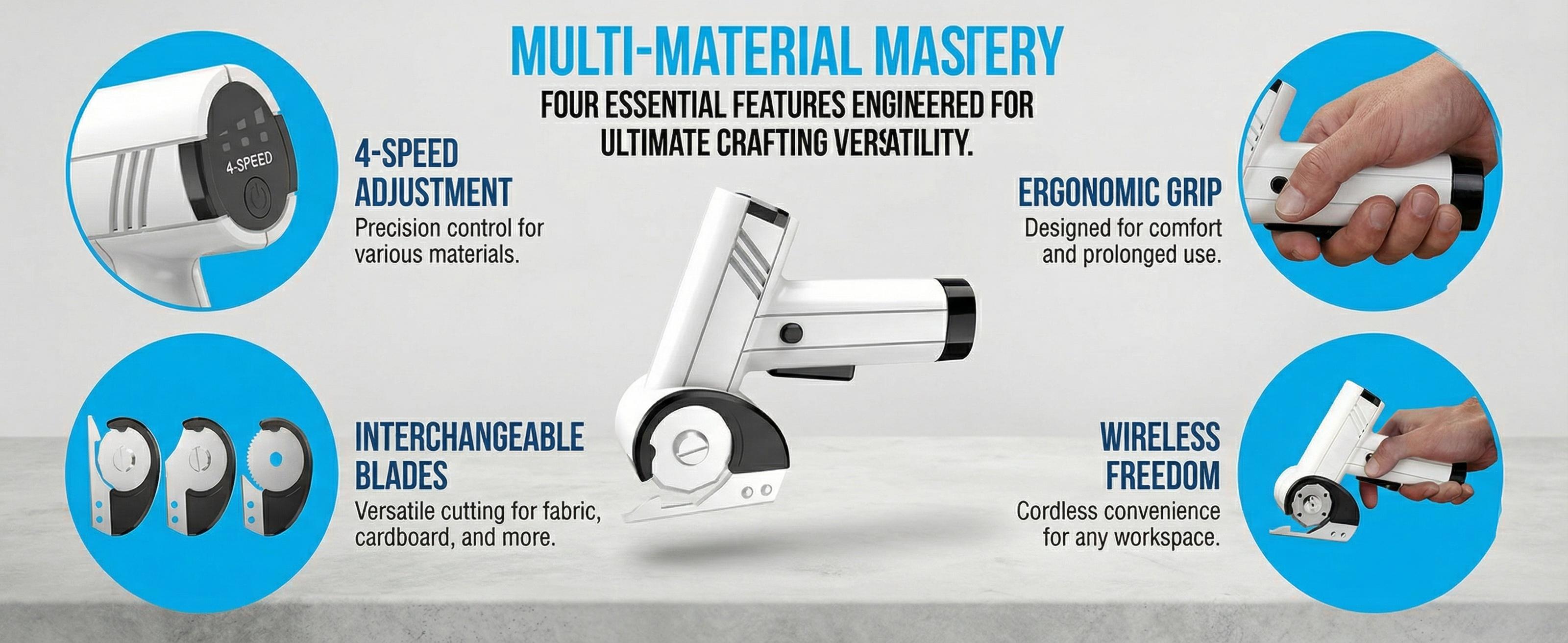 ordless Electric Scissors, 4-Speed Adjustable Portable Power Cutter with Heavy-Duty Rotary Blades, Multi-Material Cutting Tool for Fabric, Leather, Cardboard & Crafts ordless Electric Scissors, 4-Speed Adjustable Portable Power Cutter with Heavy-Duty Rotary Blades, Multi-Material Cutting Tool for Fabric, Leather, Cardboard & Crafts
