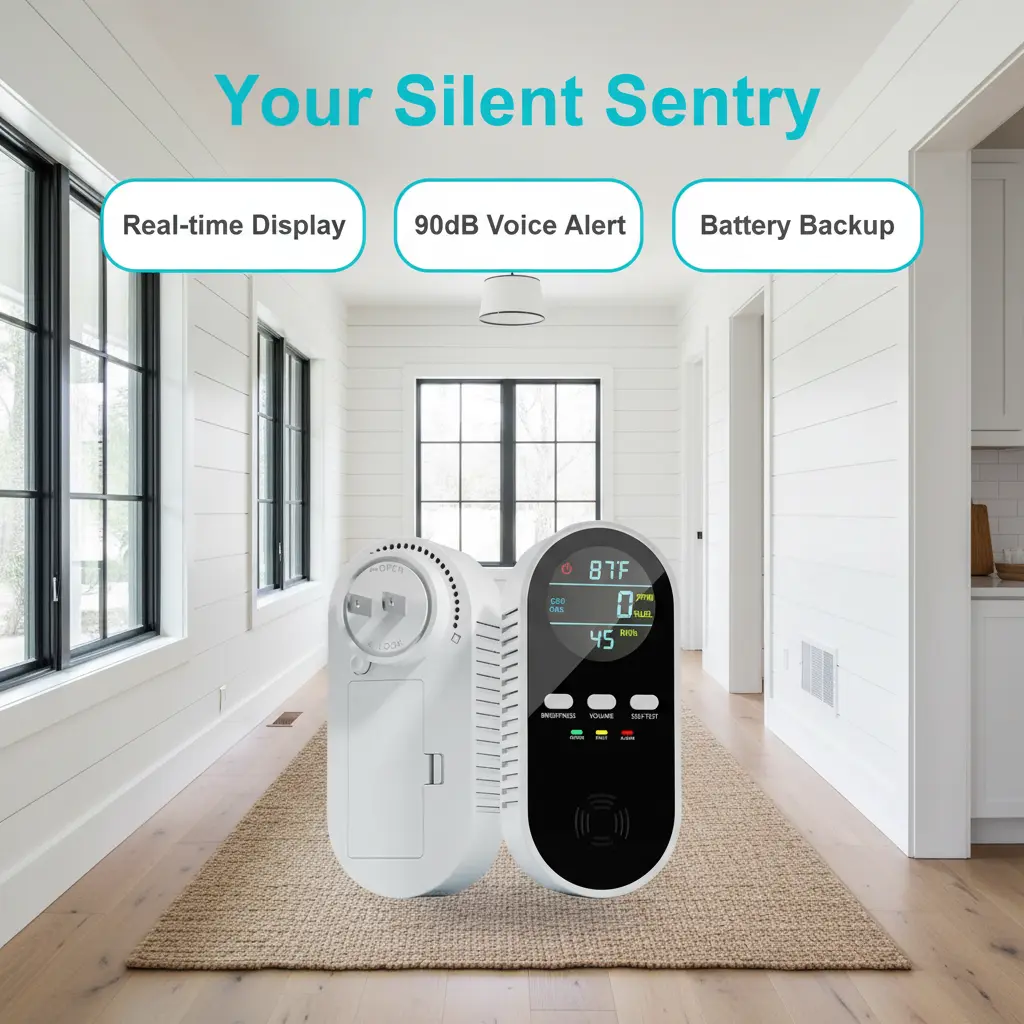 5-in-1 Portable Smart Home Air & Gas Monitor, Natural Gas Detector with Temp & Humidity Sensor, HD Screen & Precision Safety Alerts