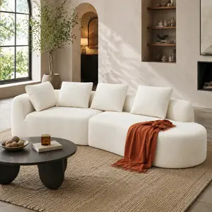 Modern Upholstered 116" 2-Piece Right-Hand Facing Chaise Lounge| Pearl Fabric| High-Density Sponge| Fully Assembled| 5-Seat Corner Loveseat