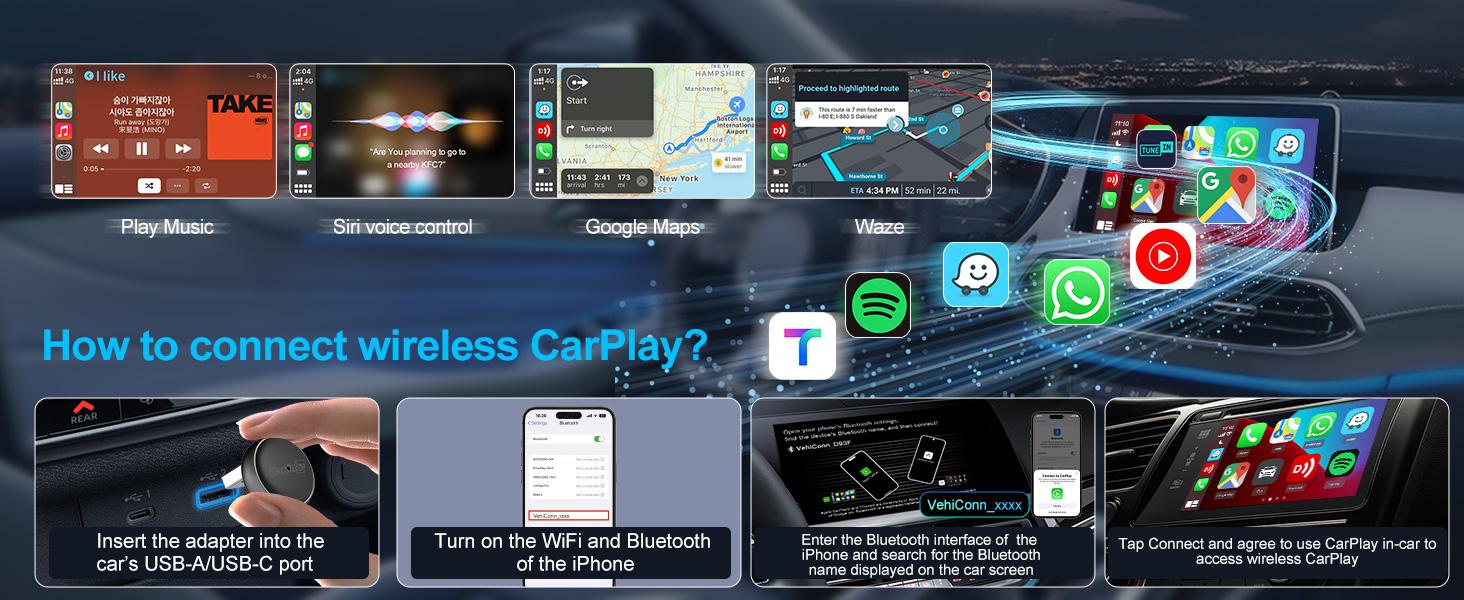 2026Wireless CarPlay & Android Auto Adapter - Mini Ultra 3 Convert OEM Wired to Wireless Dongle for iPhone & Android 11+, USB-A/Type-C Plug & Play, Fast Connection, Online Upgrade bluetooth car Channel Dash Cam with Parking Mode Dual-Lens Motorcycle