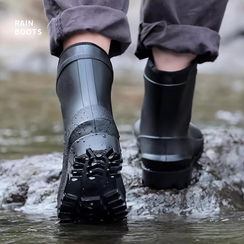(New)Men's All Seasons Comfy Slip On Rain Boots, Ankle High Water Boots For Outdoor Rainy Day Walking Fishing Boating wellies