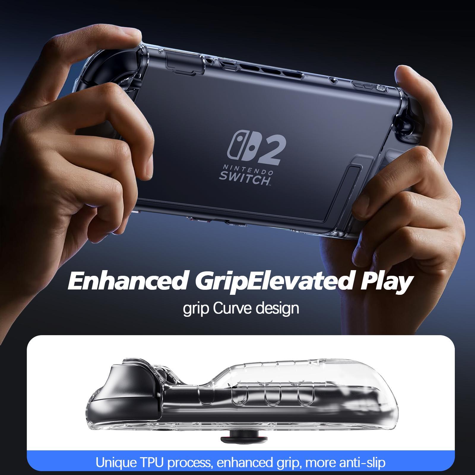 Nintendo Switch 2 Compatible Protective Case, Transparent Shockproof Cover with Anti-Scratch Feature, Includes Screen Protector and Grip Pad