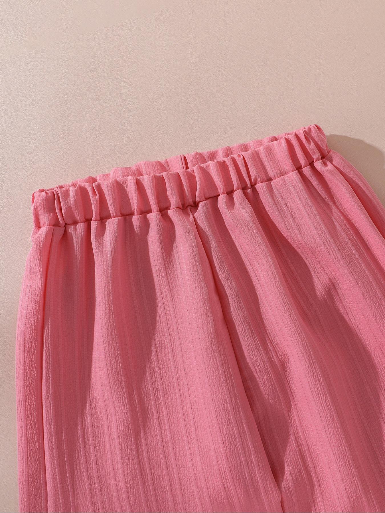 Two-piece Set Girl's Solid Color / Bow Pattern Shirt & Pants Set, Suits, Casual Long Sleeve Collared Top & Trousers for Spring & Fall, Kids Clothes for Daily Wear