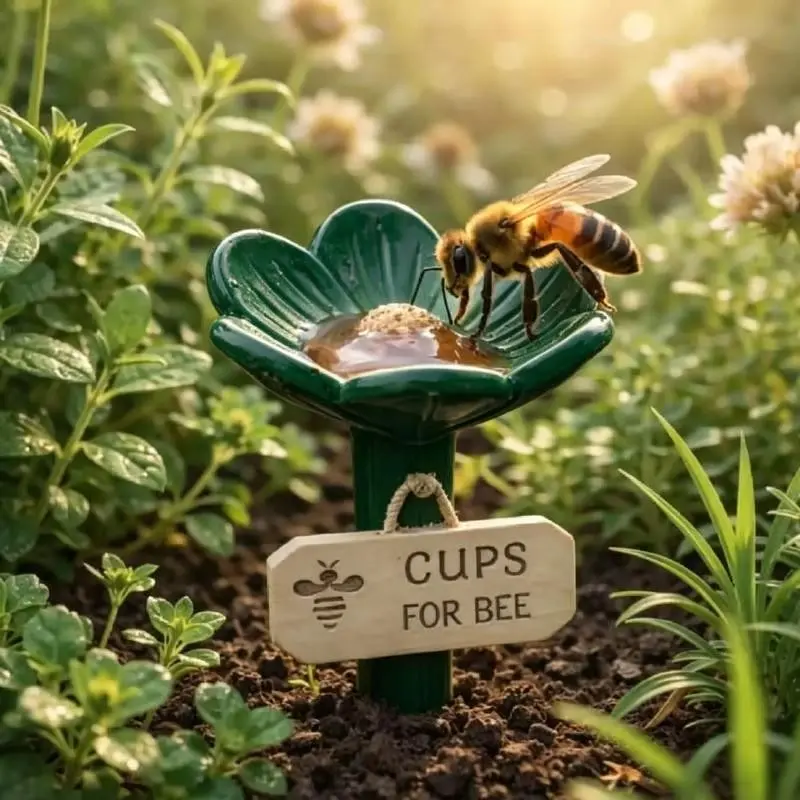 Flower Shape Bee Watering Cup, Floral Pattern, Durable Resin Material, Ideal for Beekeeping, Butterfly Feeding, Outdoor Garden Decor
